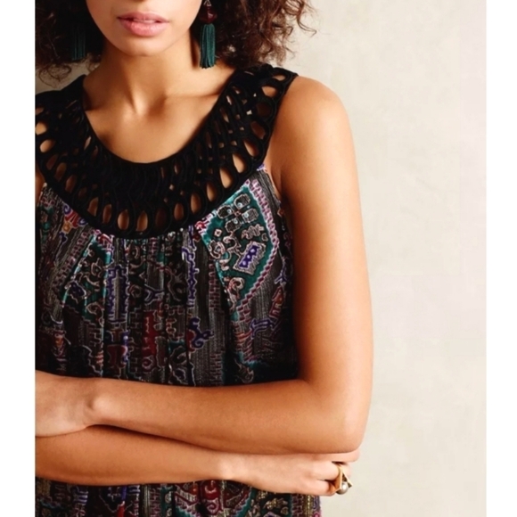 Anthropologie Moulinette Soeurs Velvet golden thread shimmer dress size Large - Picture 3 of 8